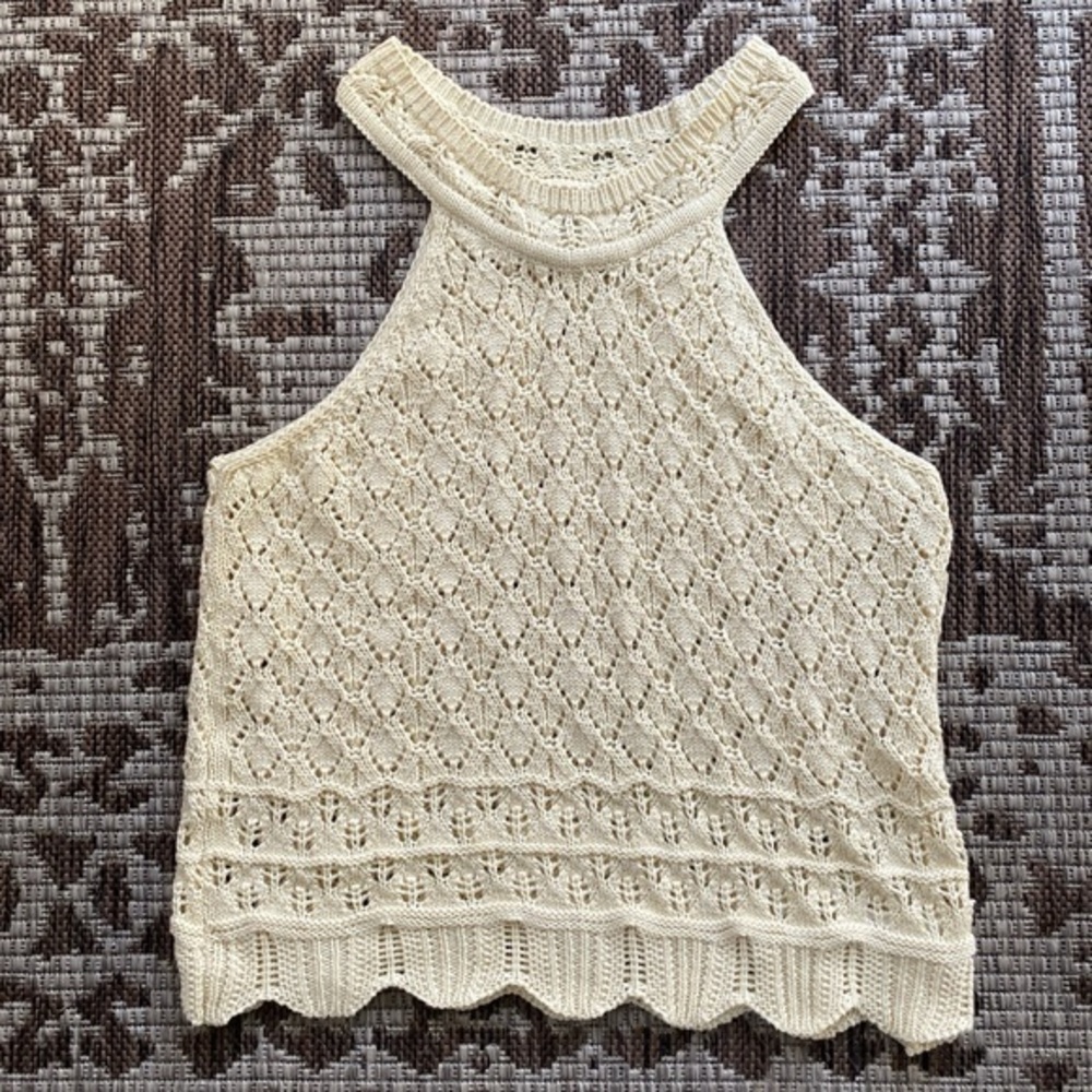 Pink Rose crochet halter tank size large